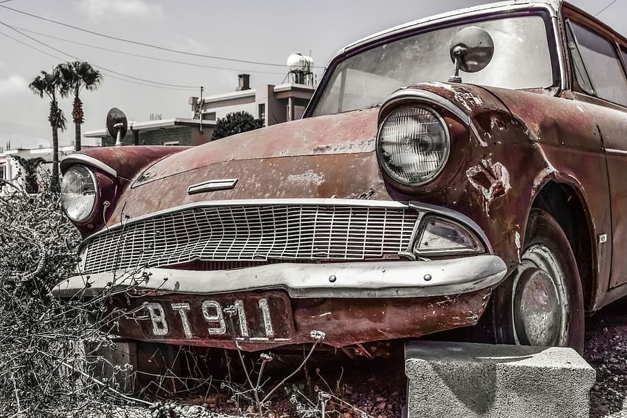 Old Car, Vehicle, Abandoned, rusty, broken, aged, rusted, damaged, HD wallpaper