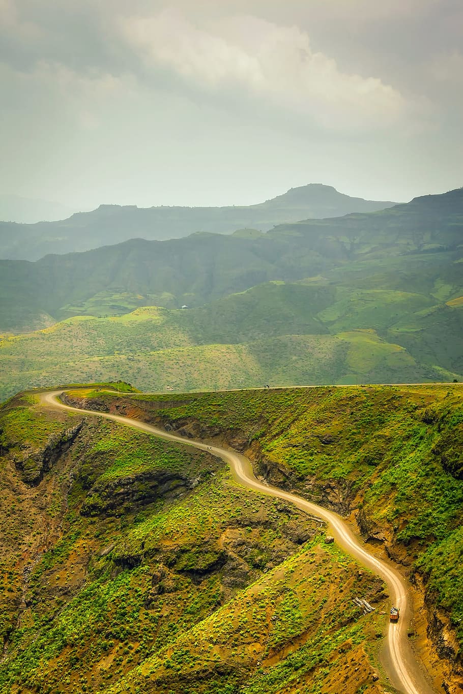 Ethiopia, Mountains, Road, Valley, Sky, clouds, landscape, scenic