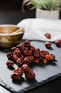 Dried Red Dates (Jujube), close-up photography of dry dates, pitted dates HD wallpaper