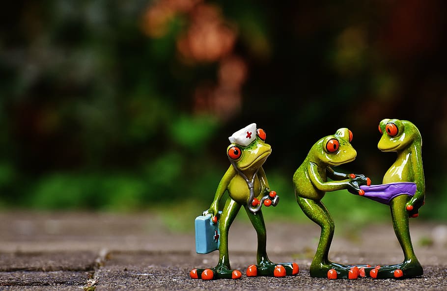three red eye frog figurines on gray surface, frogs, emergency, HD wallpaper