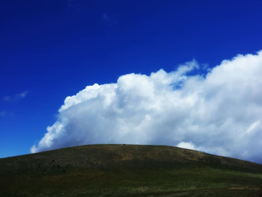 Clouds, White, Hills, Mountains, cloudscape, blue, sky, fluffy HD wallpaper