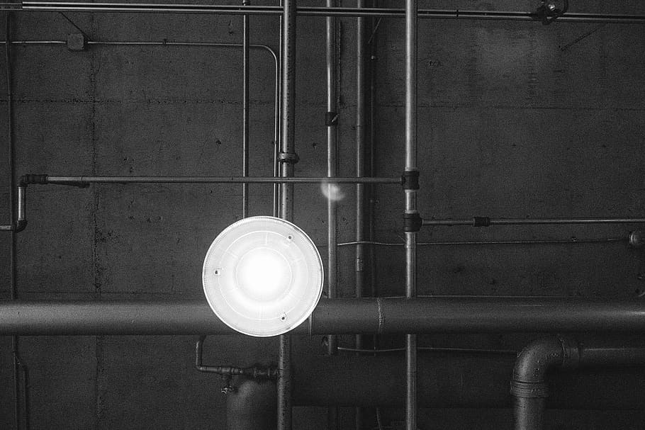 low angle photo of gray concrete ceiling with white pendant lamp HD wallpaper