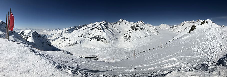 glacier, aletsch, eiger, mönch, jungfrau, snow, panorama, winter, HD wallpaper