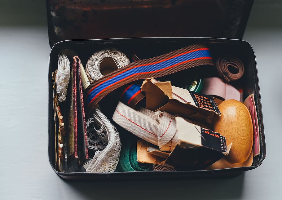 assorted belts and packs on metal case, straps on metal container HD wallpaper