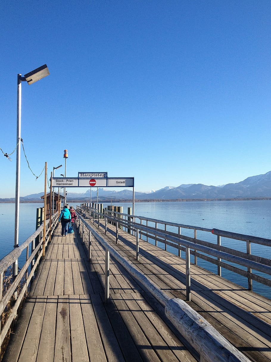 jetty, chiemsee, web, visitors, lake, water, autumn, dock, ladies island HD wallpaper