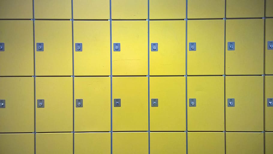 lockers, numbers, pay, castles, doors, yellow, full frame, in a row HD wallpaper