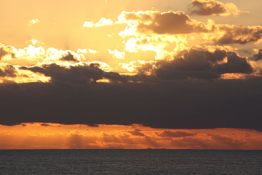 clouds, sunset, evening, landscape, orange, sea, sky, cloud - sky HD wallpaper