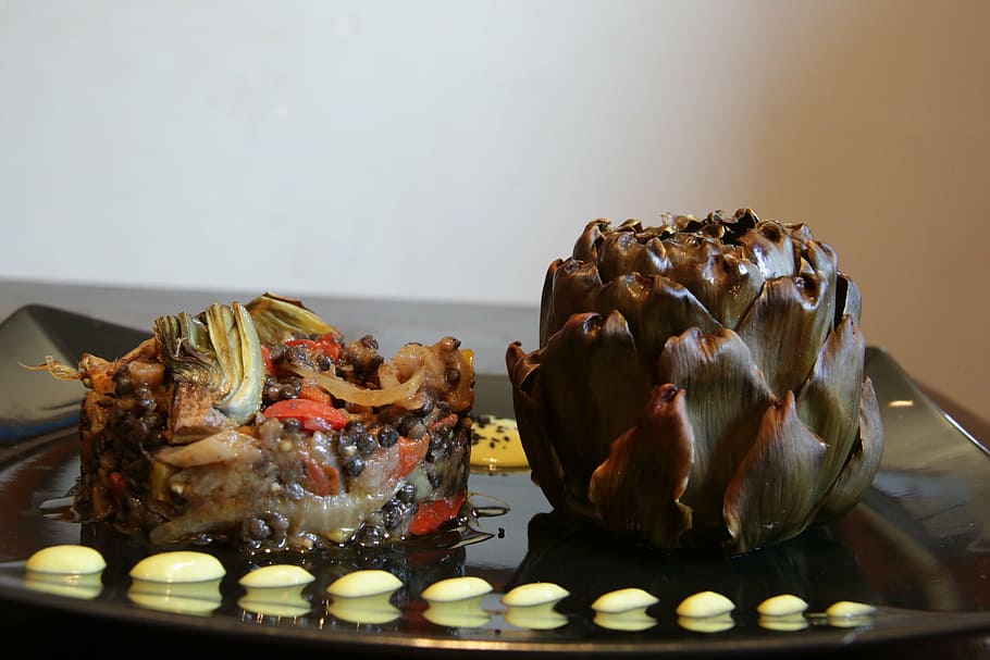 artichokes, dish, lentils, kitchen, food and drink, indulgence HD wallpaper