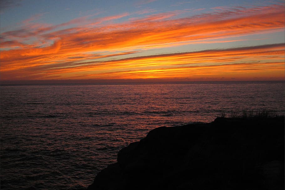 sunset, ocean, sky, orange, clouds, san diego, sea, water, california HD wallpaper