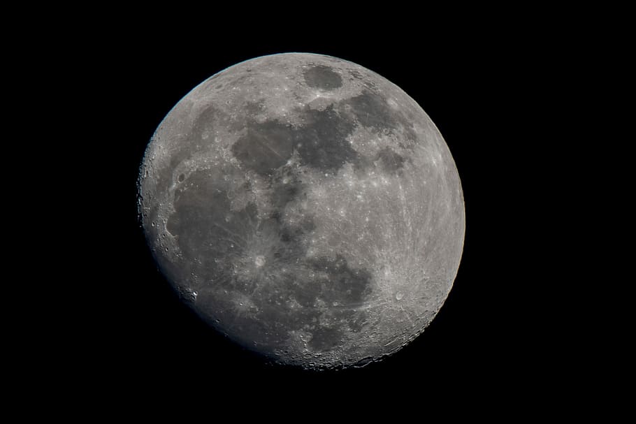 photo of moon, lunar, night, dark, black, black and white, space HD wallpaper