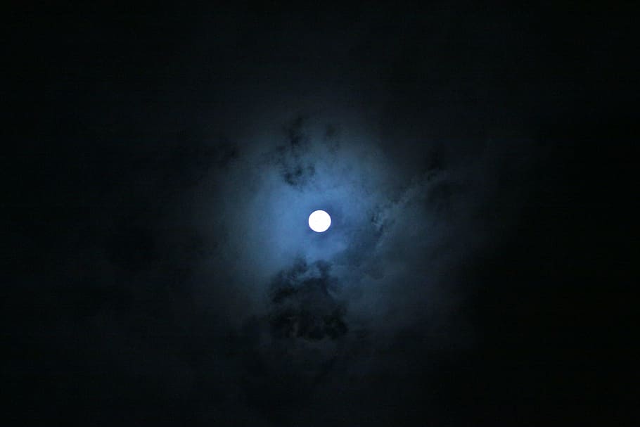 full moon on cloudy sky, night view, the night sky, in the evening HD wallpaper