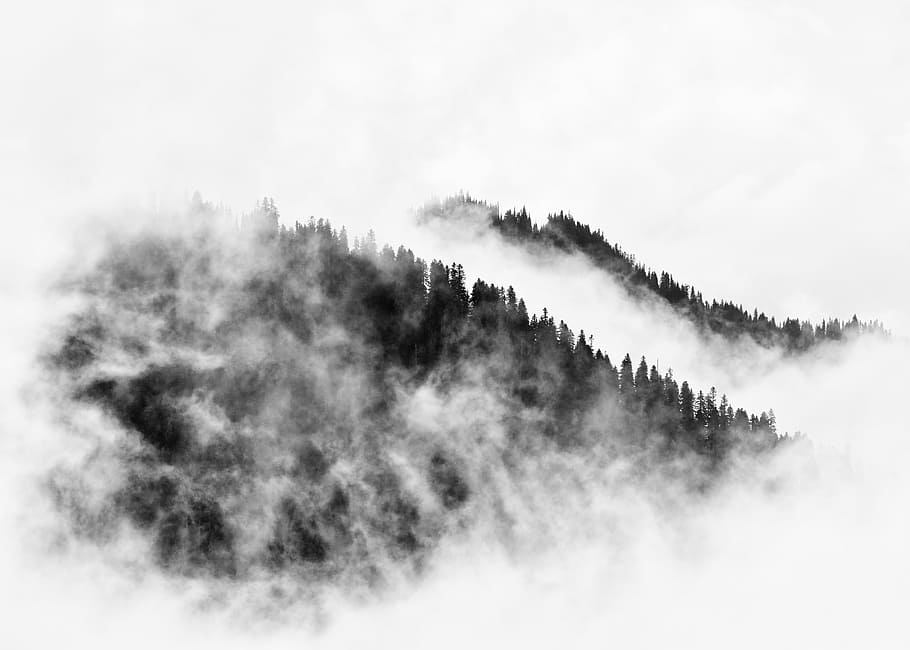 aerial view of fog covered mountain ranges, mountain covered with fog HD wallpaper