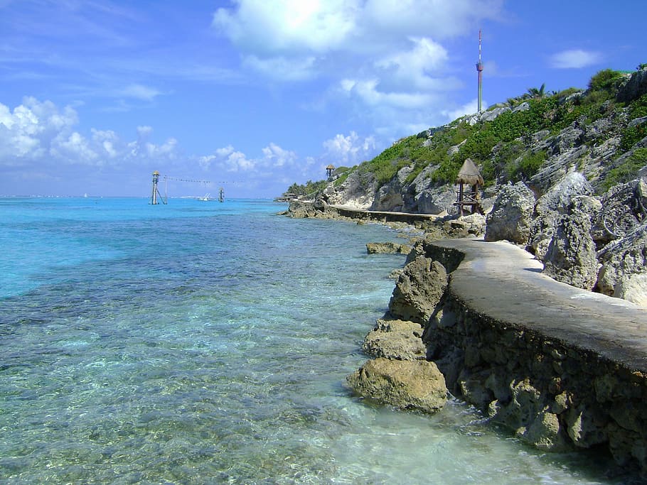 body of water near at mountain, punta sur, cozumel, mexico, sky, HD wallpaper