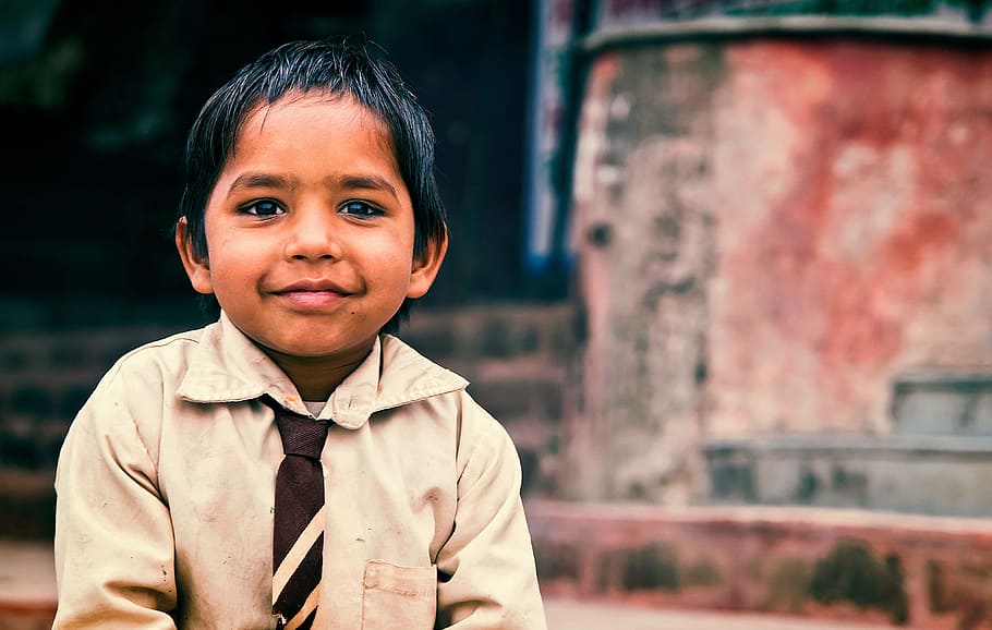 child in brown collard shirt making self portrait, indian, boy, HD wallpaper
