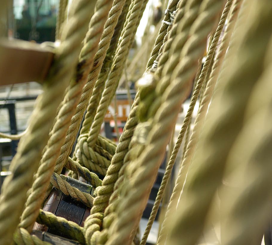 rope, boat, sailboat, strings, sea, halyard, selective focus HD wallpaper