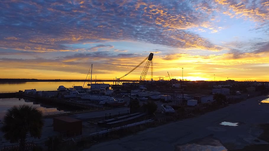 skyline, sunrise, under construction, architecture, sunset HD wallpaper