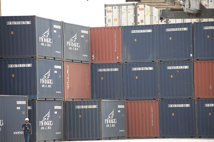 containers, port, stacked, load, transportation, cargo container HD wallpaper