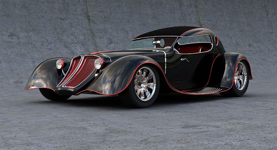 classic black and red coupe parked near gray cement, car, drive HD wallpaper