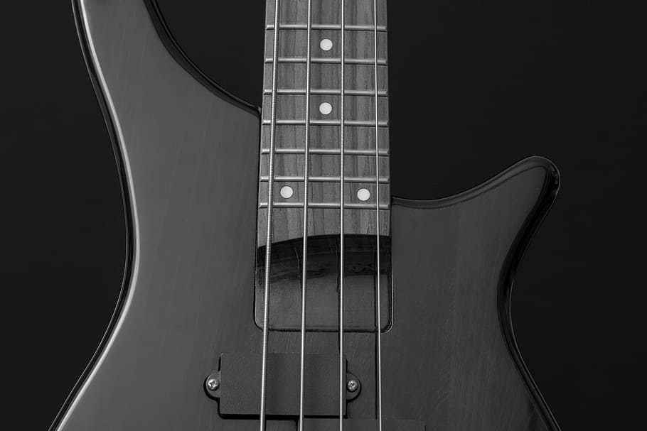 close up photography of black 4-string bass guitar, instrument, HD wallpaper