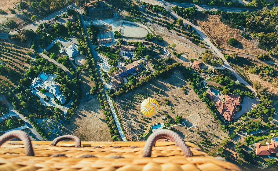 bird's eye view photography of town, high angle photography of farm field at day time HD wallpaper