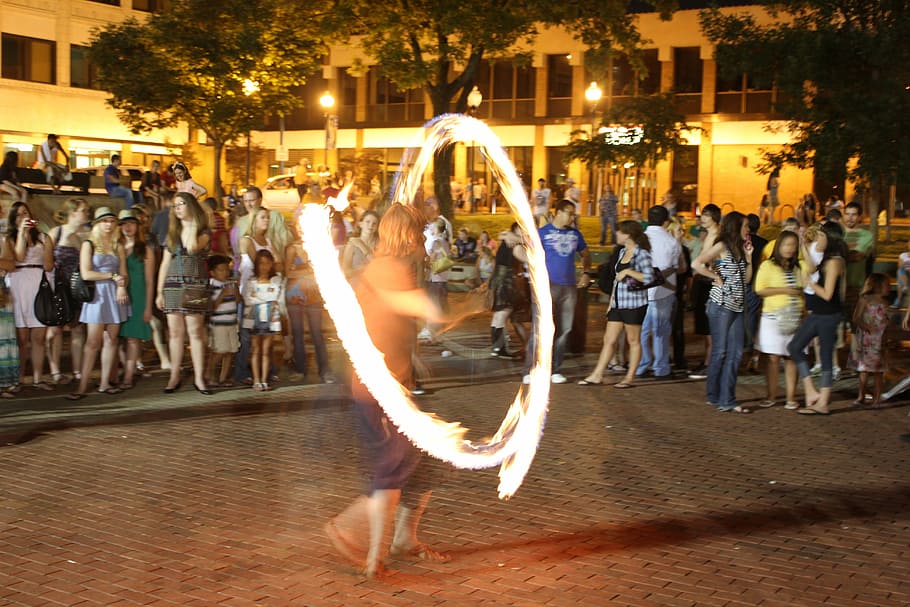 Fire, Show, Slow Motion, Long Exposure, people, night, street HD wallpaper