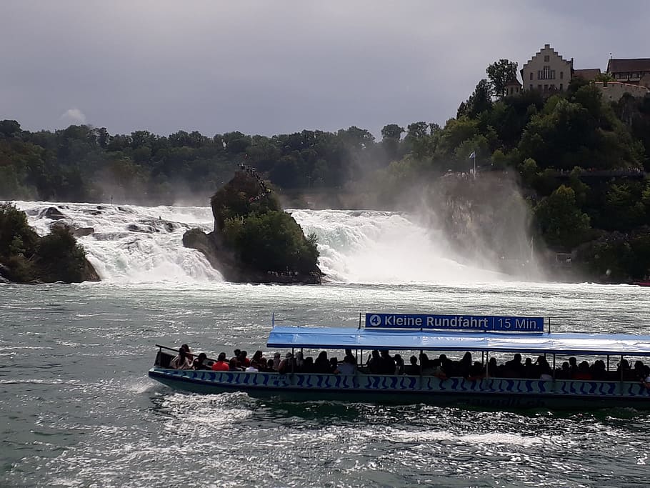 rheinfall, switzerland, water, motion, nautical vessel, transportation HD wallpaper