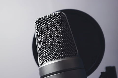 black condenser microphone beside pop filter, gray, closeup HD wallpaper