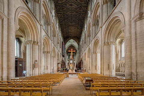 church cathedral, pew benches in cathedral, architecture, indoors HD wallpaper