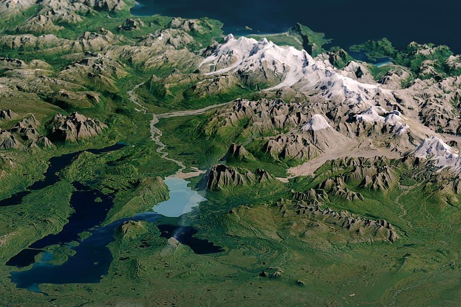 Topographical Map of Katmai National Park, Alaska, photo, geography, HD wallpaper