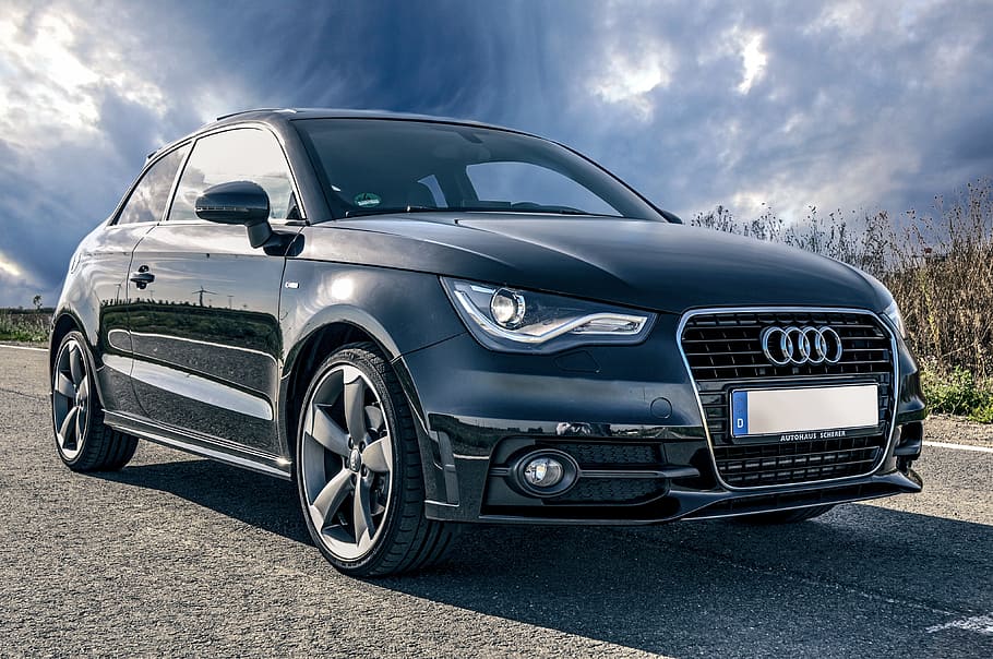 black Audi coupe under nimbus clouds, auto, vehicles, tuning HD wallpaper