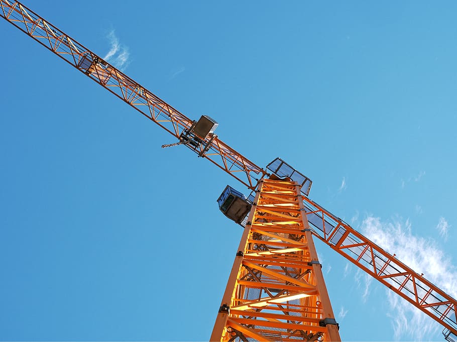 crane, tall, tower, high, construction, mast, jib, horizontal