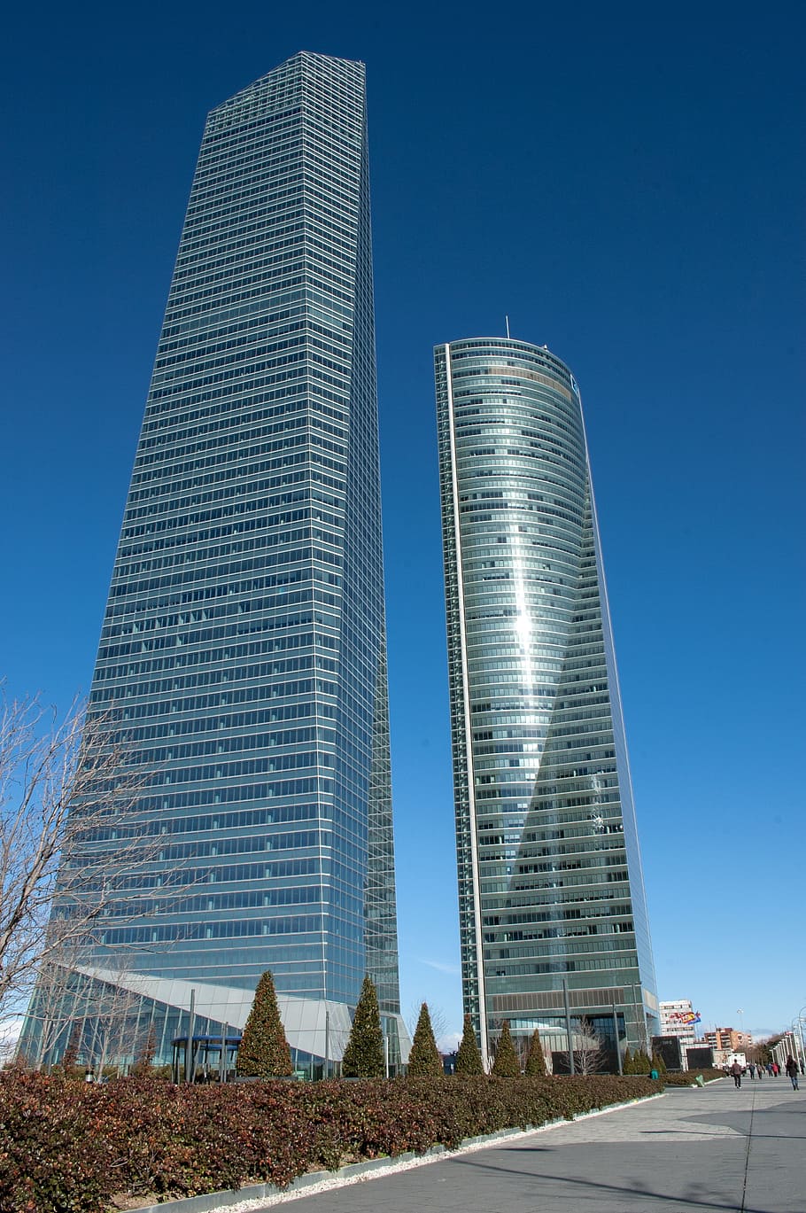 torres, architecture, sky, urban, skyscraper, glass, madrid HD wallpaper