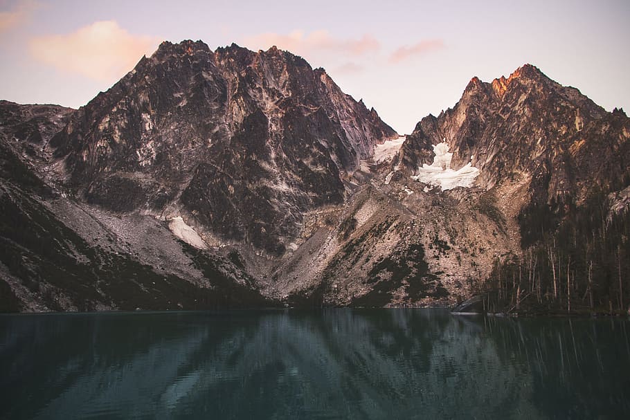 lake, river, water, reflection, mountains, cliffs, peaks, landscape HD wallpaper