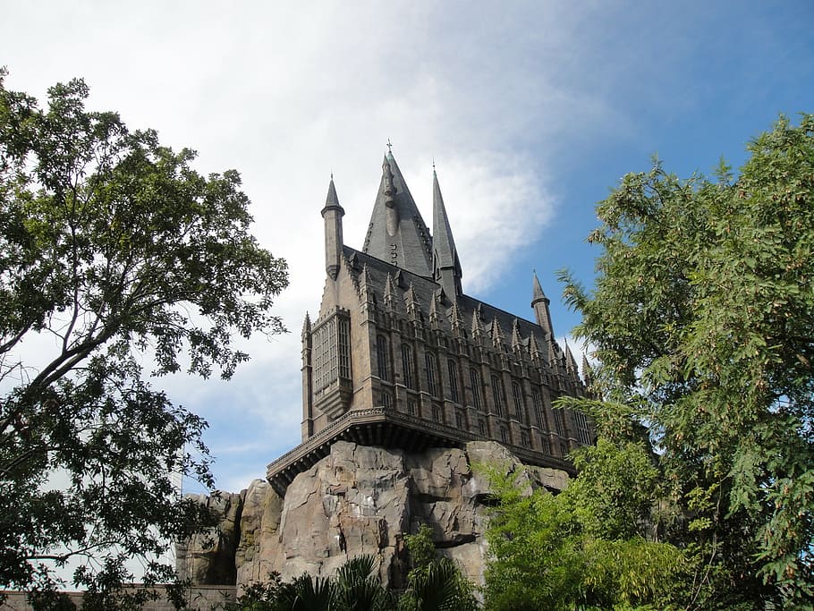 gray painted castle, hogwarts, univeral, florida, orlando, harry potter, HD wallpaper