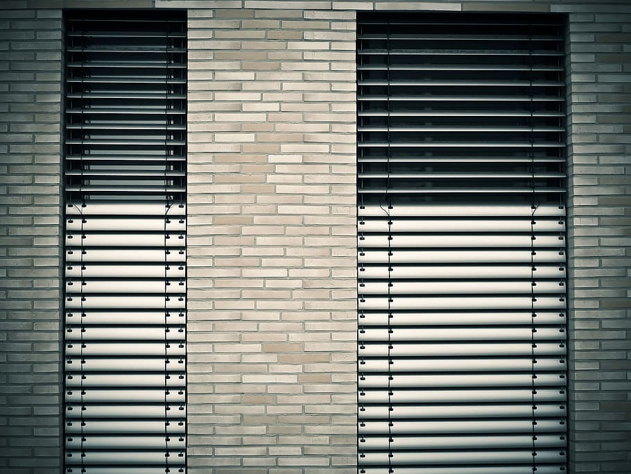 gray and white ceramic brick wall, window, architecture, venetian blinds HD wallpaper