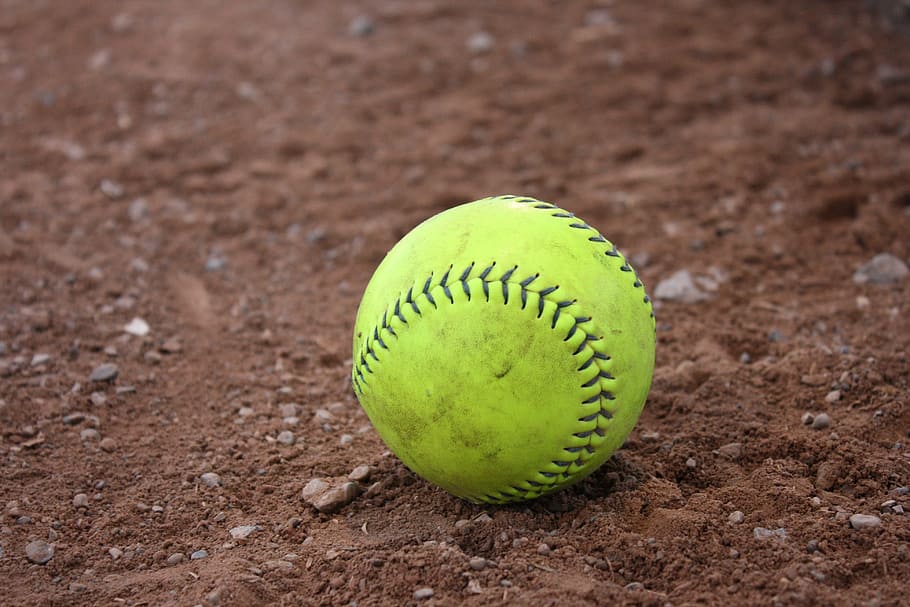 Yellow and Black Tennis Ball in Brown Soil, baseball, ground HD wallpaper