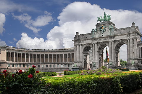 Monument, Brussels, Clouds, Statue, park, architecture, famous Place HD wallpaper