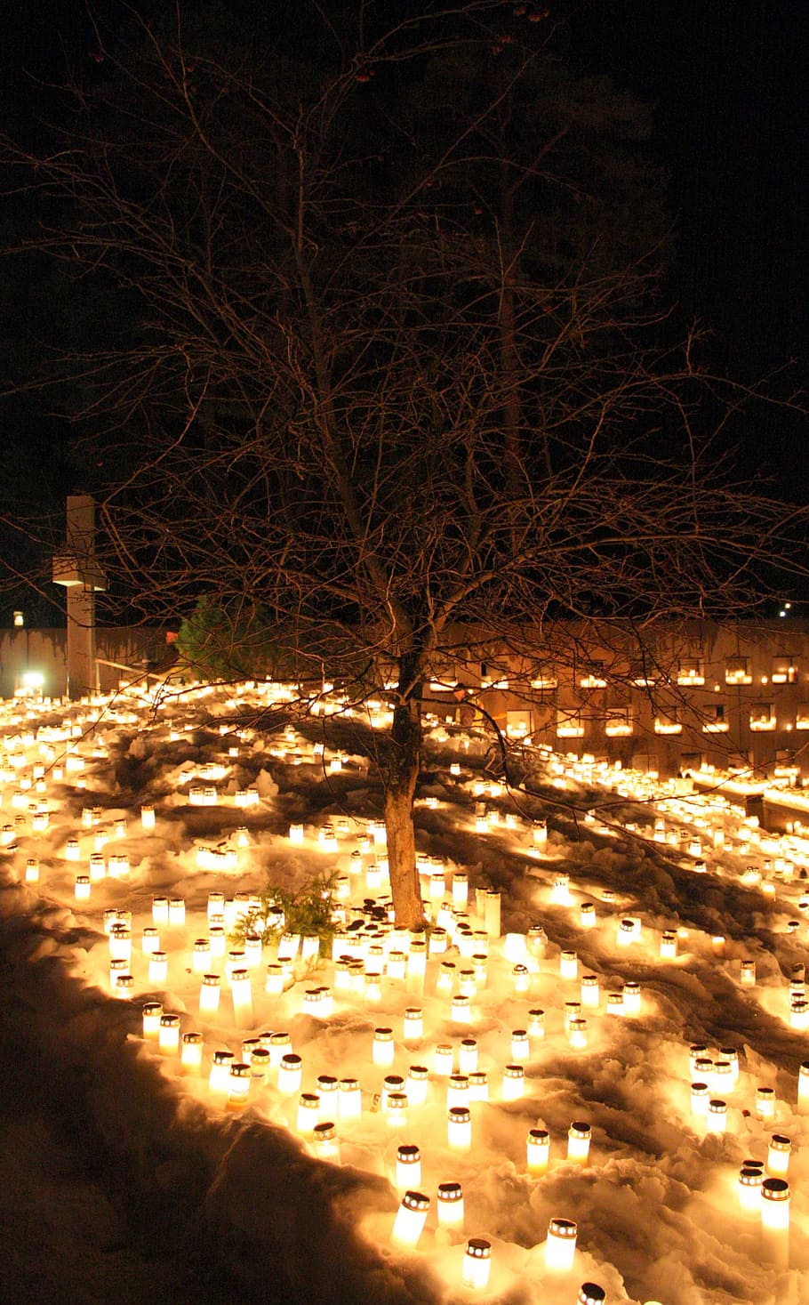 Oulu, Finland, Winter, Snow, Ice, candles, night, evening, memorial HD wallpaper