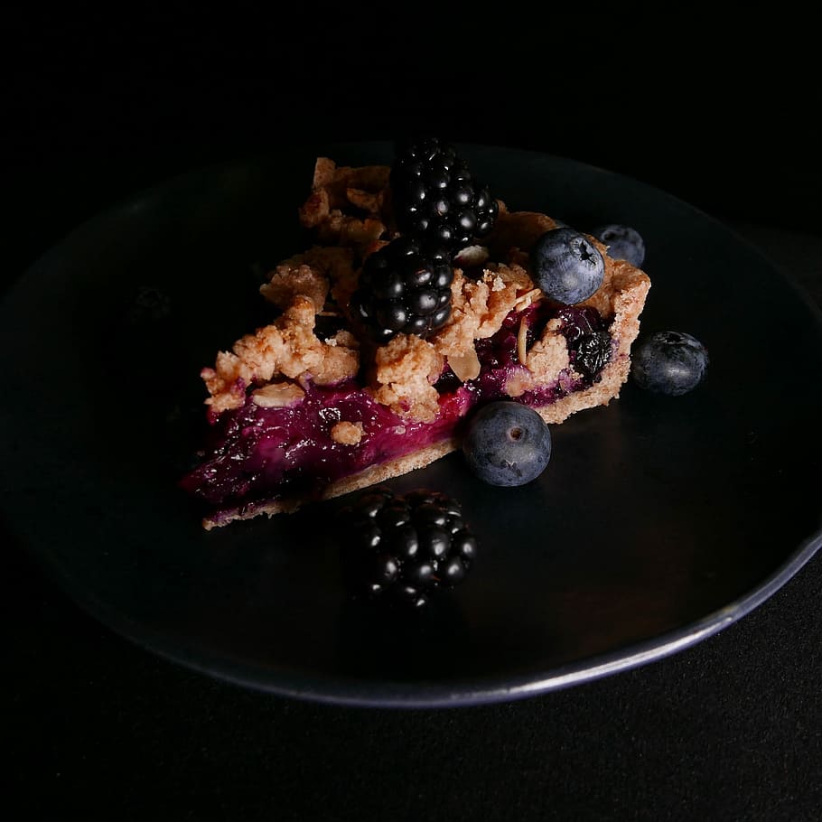 blackberry pie, blueberry cake, food, dark, contrast, purple, HD wallpaper