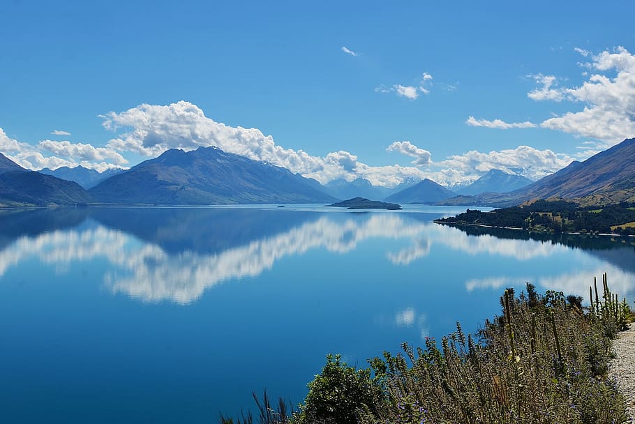 Lake, Scenery, Blue Sky, White Cloud, the scenery, mountain HD wallpaper