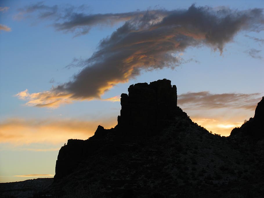arizona, landscape, sunset, evening, dusk, silhouette, silhouettes HD wallpaper