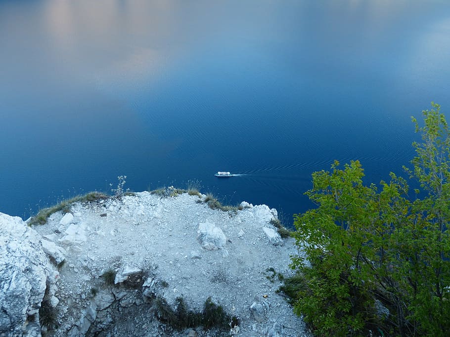ferry, ship, garda, from above, viewpoint, bocca larici, blue HD wallpaper