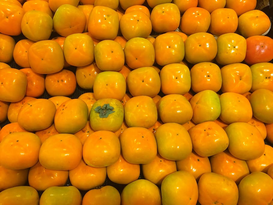 persimmon, huang, orange, goldenrod, fruit, autumn, october, HD wallpaper