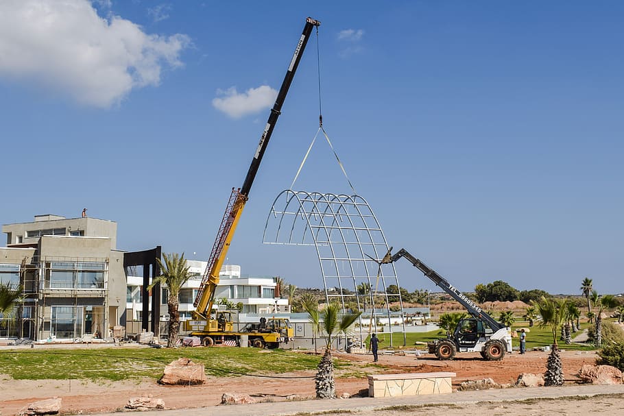 construction site, working, development, cranes, building, engineering HD wallpaper