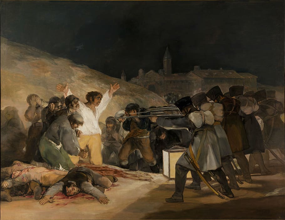 armored males painting, execution, shooting, oil on canvas, francisco de goya