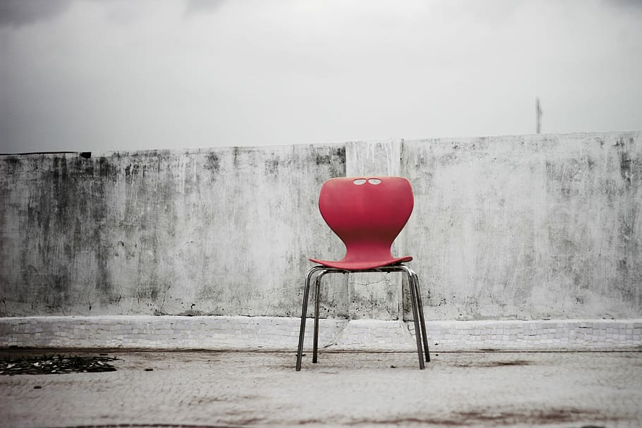 sdfghp[;\], red chair near gray concrete wall, white, seat, absence HD wallpaper