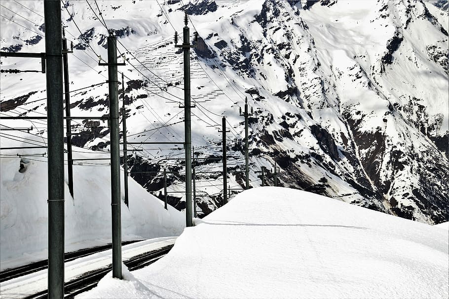 railway, rails, alpine, high, snow, winter, cold, nature, season, HD wallpaper