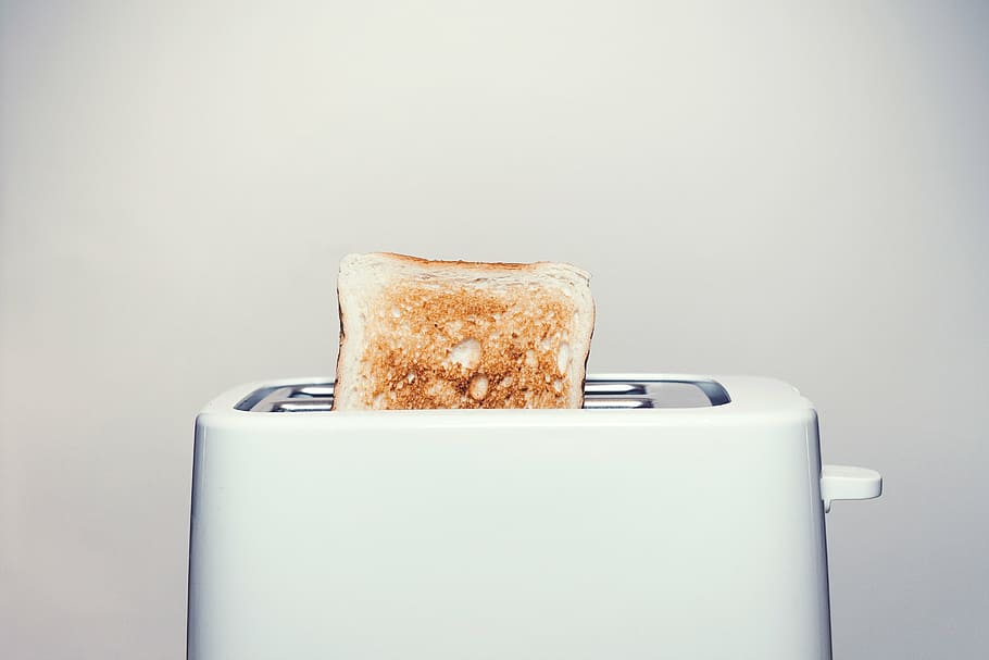 photo of leavened bread in bread toaster, food, breakfast, toasted bread