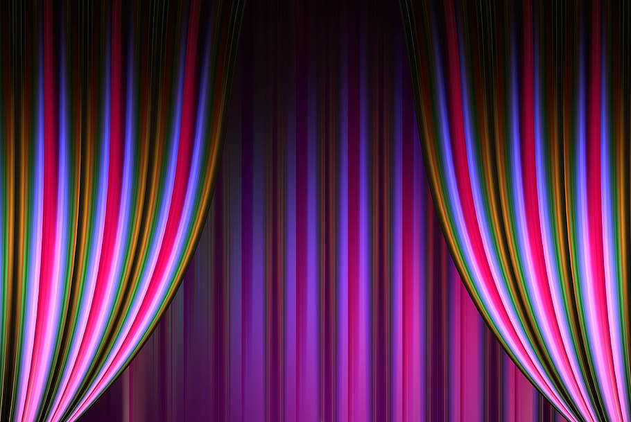 purple-black-and-green striped curtain, theater, cinema, stripes
