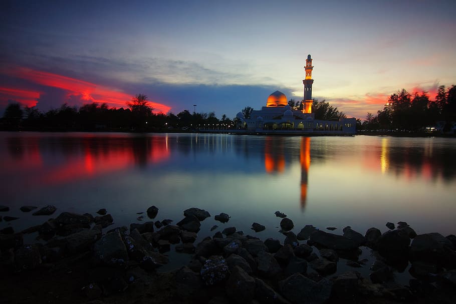 Dome Building Dawn Red Sun, travel, night, reflection, famous Place